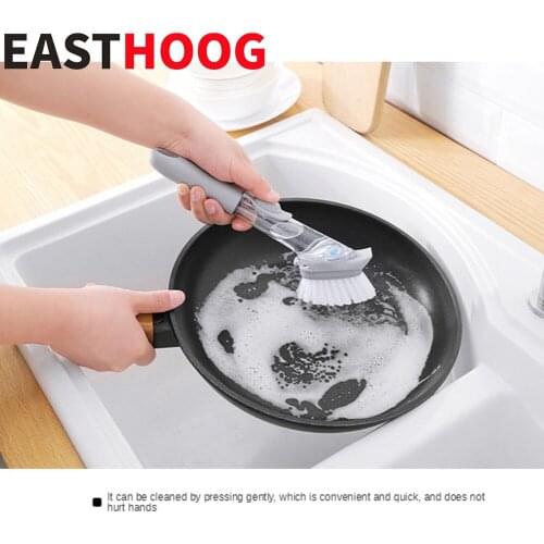 Kitchen Cleaning Brush 2 In 1 Long Handle Cleaning Tools with Removable Brush Sponge Automatic Liquid Dispenser Kitchen Cleaner