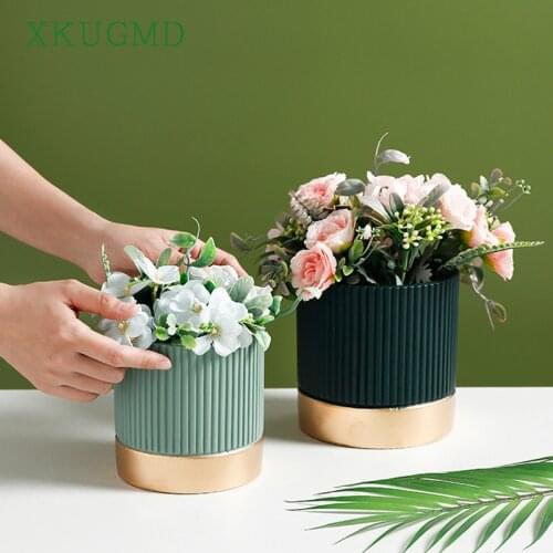 Nordic Creative Ceramic Cement Flowerpot Succulent Plant Pot Dry Flower Arrangement Container Home Decoration Ornaments