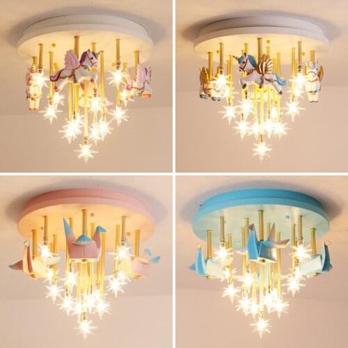 Stars Warm Pegasus Paper Crane Public Room Nordic Simple Bedroom Lights Popular Creative LED Childrens Room Ceiling Mount Lamp