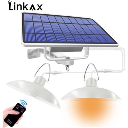 LED Solar Pendant Light Outdoor Indoor Double Head Solar-Power Lamp With Line Shed Lighting For Home Garden Yard Garage