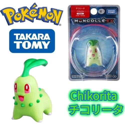 TOMY EX Asia-31 Pokemon Figures Gold Silver Version Kawaii Chikorita Toys Exquisite Beautiful Appearance Collection Gifts