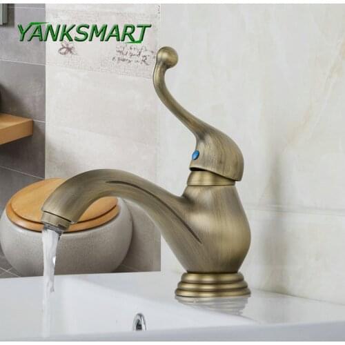YANKSMART Basin Faucets Antique Brass Bathroom Faucet Lavabo Tap Rotate Single Handle Hot and Cold Water Mixer Taps Crane
