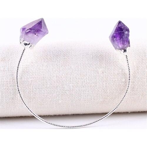 Bracelets & Bangles With Natural Crystal Amethysts Citrines Stones Gold Color Bracelet Femme for Women Jewelry Purple Bracelet