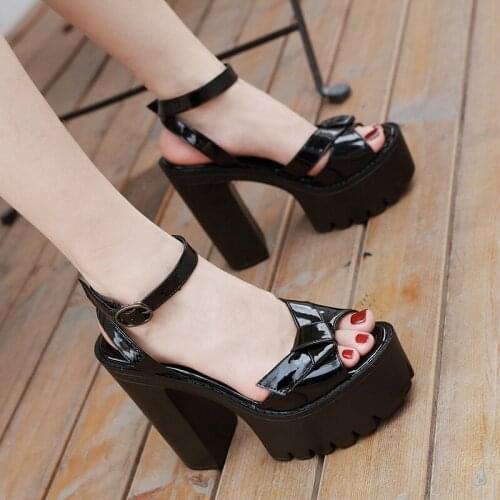 Super High Heel 13cm Black Patent Leather Sexy Open-Toed Ladies Sandals Summer New Style Hot Sale In Europe And America