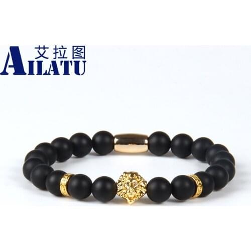 Ailatu New Design 8mm Natural Stone Mix Colora Plated Cz Animal Head Tube Bracelet Fathers Day Gift Animal Shape
