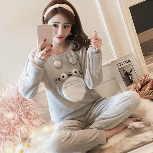 Women Pajamas Set Winter Warm Cartoon Nightwear Long Sleeve Cute Sleepwear Casual Homewear Female Pyjamas Totoro Pijama Mujer