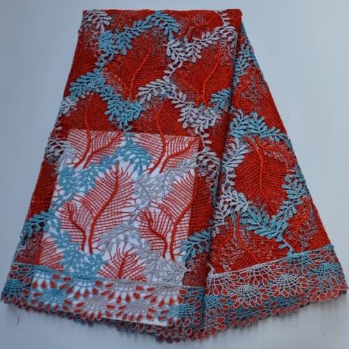 5yards/pc) beautiful red blue African big cord lace colorful water soluble lace fabric for attractive party dress WLP063