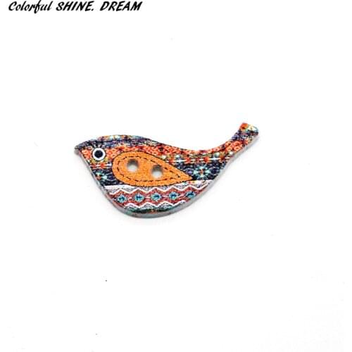 50pcs Wood Buttons Mixed Color Bird Cartoons Sewing Button Scrapbooking Embellishments Crafts Decorative 26X12mm