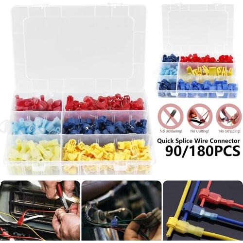 90/180pcs Quick Splice Wire Connector T-Tap Connector Electrical Wire Splice Terminals Insulated Connector Without Breaking
