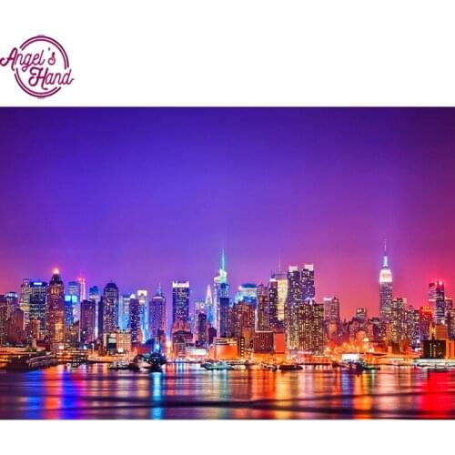 Full square Drill 5D DIY Diamond Painting "night seaside city" 3D Embroidery Cross Stitch Mosaic Rhinestone Decor Gift