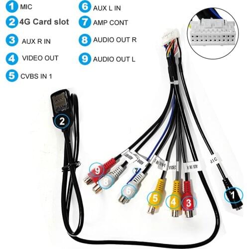 Car radio Accessories RCA output cable Aux-in adapter cable Car line output adapter Subwoofer microphone 4G card slot adapter