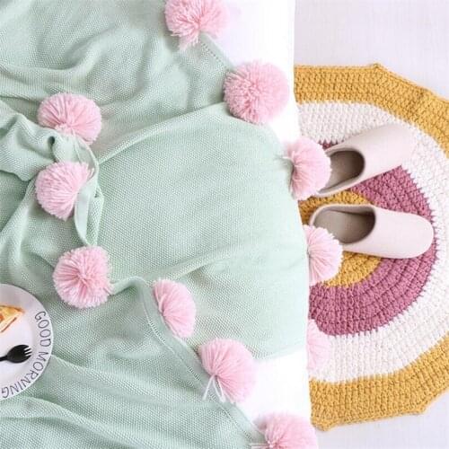 Baby Blanket Knitted Nordic Pompom Sofa Throw Blankets Cotton Baby Room Decor Crib Stroller Blankets Decorative Thread Blanket