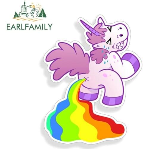 EARLFAMILY 13cm x 10cm for Unicorn Pooping Funny Car Sticker Rainbow Cup Graffiti Laptop Car Vehicle Window Bumper Decal Wrap