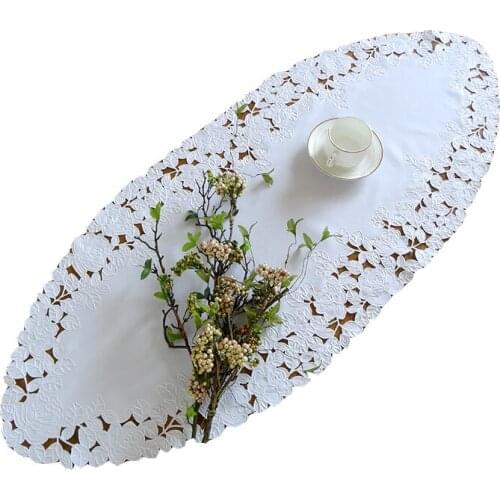 White -rose Elegant Embroidery Table Runner Pastoral Fabric Tea tablecloth, Luxury Table mat table Cover for decoration