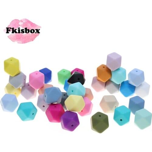 Fkisbox 17MM Hexagon 100pc Silicone Baby Teether Beads BPA Free Newborn Chewing Teething Necklace Babies Jewelry DIY Shower Gift