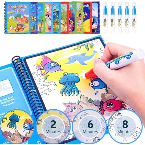10Types Magic Water Drawing Book Reusable Coloring Book With Pen Doodle Painting Board Montessori Toys For Kids Children Gift