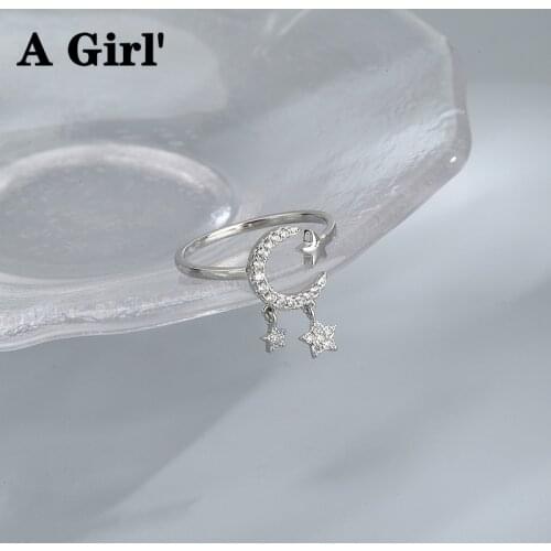 A Girl' Trendy Star Moon Wedding Opening Rings For Women Dazzling Zircon Adjustable Rings Fashion Jewelry Gift
