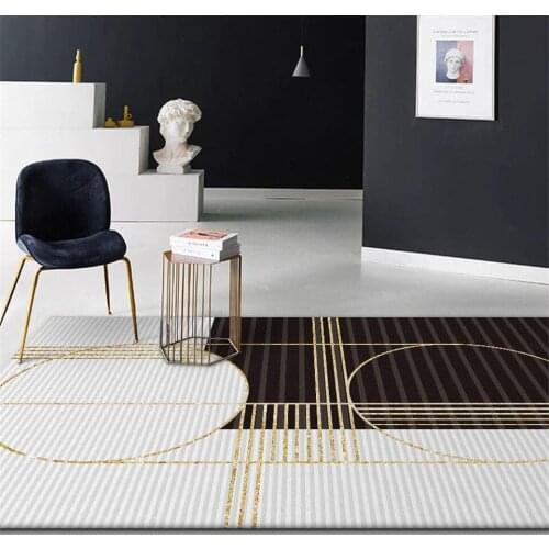 Wishstar Black and White Gold Strip Carpet for Bedroom Modren Living Room Rugs Large Geometric Carpet Mediterranean Europe Style