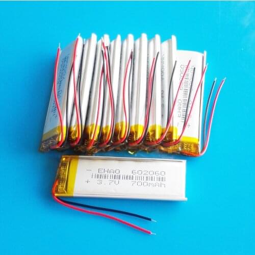 10 pcs 3.7V 700mAh lipo polymer lithium rechargeable battery for MP3 GPS DVD bluetooth recorder headset e-book camera 602060