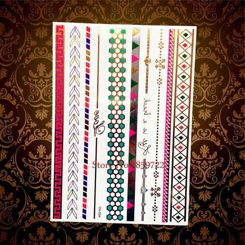 1PC Fashion Gold Flash Metallic Tattoo Paste HYH-094 Girl Makeup Tattoo Body Arm Designs Fake Tattoo Legs Shoulder Neck Chains