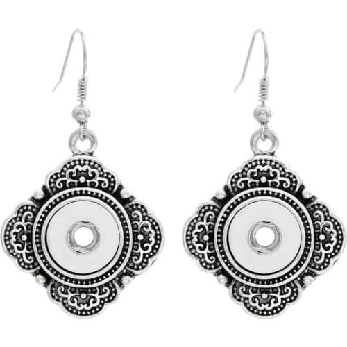 Fashion Hot square pattern Drop earrings snap earrings fit 12MM snap buttons jewelry JA0051