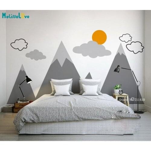 Cartoon Mountains Decals For Kids Room Nursery Decor Lovely Decals Set With Sun Clouds Self-adhesive Murals YT5305