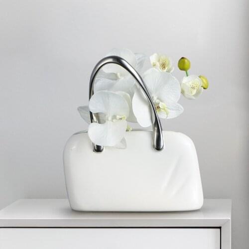 Modern Ceramic Tote Bag Vase+Artificial Flower Set Accessories Home Furnishing Crafts Store Coffee Table Figurines Decoration