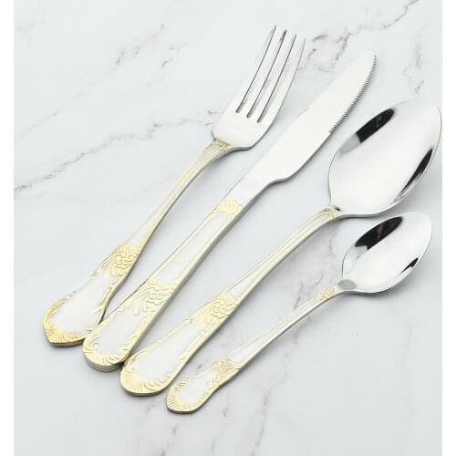 4Pcs Gold Silver Dinnerware Set Knfe Fork Spoon Dinner Set Stainless Steel Cutlery Set Western Royal Tableware Flatware Set