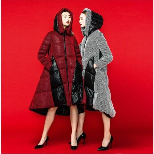 New Fashion 2016 Winter jackets women down and Parks 90% Duck down jacket grid patchwork hood long design womens down coat
