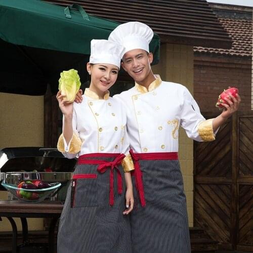 New Arrival Restaurant Chefs Suit Long Sleeve Kitchen Uniform Restaurant Embroidered Dragon Work Clothes Plus Size B-5575