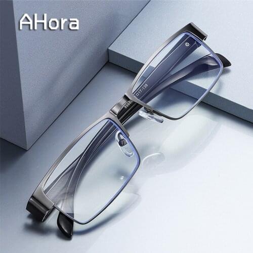 Ahora Men Business Reading Glasses Anti Blue Light Blocking Computer Glasses Metal Eyewear Lenses +1.00 +1.50 +2.00 +2.50 +3.00