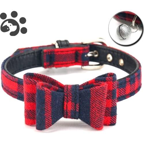 PU Leather Dog Collar With Bells Adjustable Stripe Puppy Cat Collars Bowknot Shih Tzu Chihuahua Pug Cat Dog Accessories MP0014