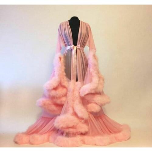 Sexy Lingerie Women Nightdress 5 Colors Lace Kimono Robe Dress Tassel Babydoll Feathers Nightgown Sleepwear Elegant Home Clothes