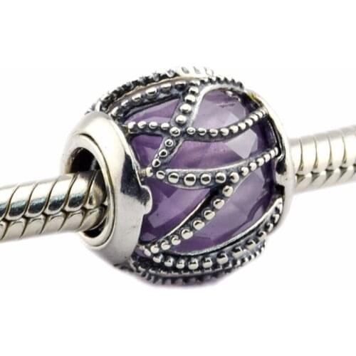 Fit Pandora Bracelets Intertwining Radiance Charm Beads for Jewelry Making 925 Sterling Silver Purple & Clear CZ Charms Bead