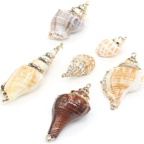 Natural Conch Shell Pendants Exquisite Sea Snail Alloy Wrapped Charms For Jewelry Making Necklace Bracelet Sea Decoration Gift