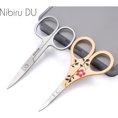 Gold plated petals Curved Head Eyebrow Scissor Makeup Trimmer Facial Hair Remover Manicure Scissor Nail Cuticle Tool