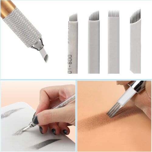 Professional Eyebrow Lip Tattoo Needles 0.2mm Disposable Microblading Flex Blade for Permanent Make up 3D Tattoo Manual Pen