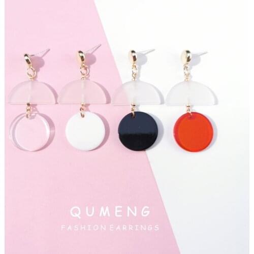 QUMENG Trendy Summer stud Geometric Earrings acrylic semicircle round Resin Earring for women Transparent Fashion Jewelry 2020