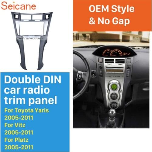Seicane Silver Double Din Car Stereo Fascia Trim Bezel Audio frame for 2005-2011 Toyota Yaris Vitz Platz CD Trim Installation