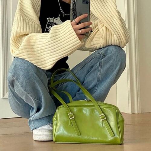 Bag 2021 new fashion summer green wax skin niche shoulder underarm bag Korea ins Joker handbag