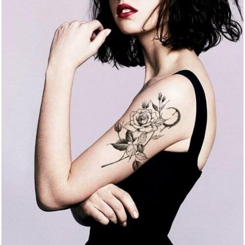 Waterproof Temporary Tattoo Sticker Blood Moon Flowers Flash Tattoos Rose Peony Body Art Arm Water Transfer Fake Tatoo Women