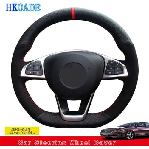 DIY Black Suede Leather Car Accessories Steering Wheel Cover For Mercedes-Benz C200 C250 C300 B250 B260 A200 A250 Sport CLA220