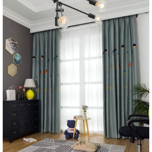 New Curtain Simple Cotton and Linen Elegant Embroidered Shading Finished Product Curtains for Living Dining Room Bedroom