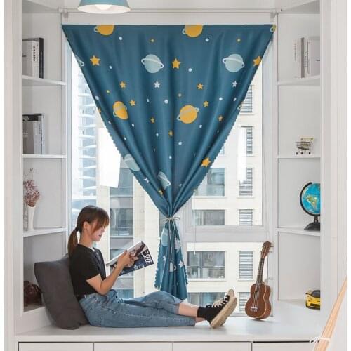 1pcs New Punch-free Bay Window Shading Curtains Childrens Dormitory Bedroom Home Curtains Korean Girl Printed Textiles F8376