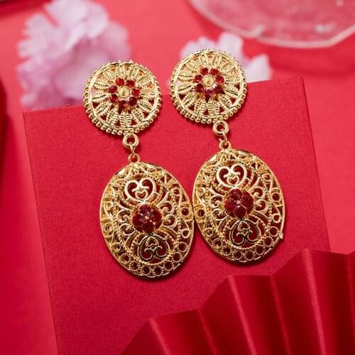 Dubai Gold Color Earrings 24K For Women Wedding Jewelry Womens Earrings For Girls Bridal Wife Gifts African Dubai French