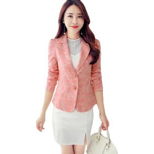 Plus size women Korean short Suits coat spring autumn new Casual Jacquard Blazers Jackets womens Office Jackets Blue 3XL F1042