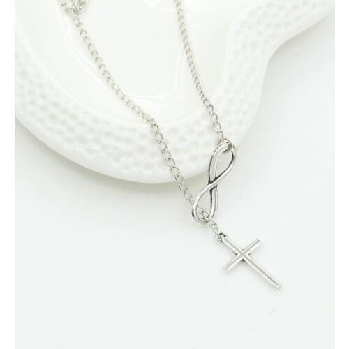 Fashion Silver Color Infinity Cross Long Chain Pendant Women Choker Necklace Collares Necklace Jewelry Girl Gift Accessories
