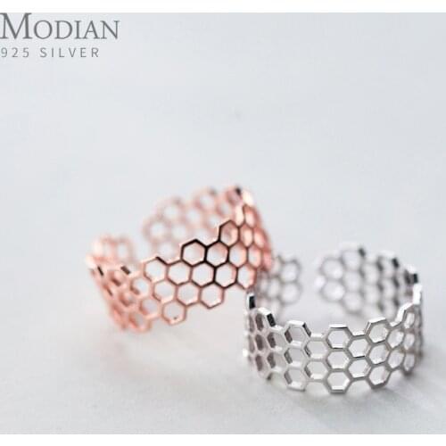 Modian Geometric Honeycomb Open Adjustable Finger Ring for Women Fashion 925 Sterling Silver Rose Gold Color Ring Fine Jewelry