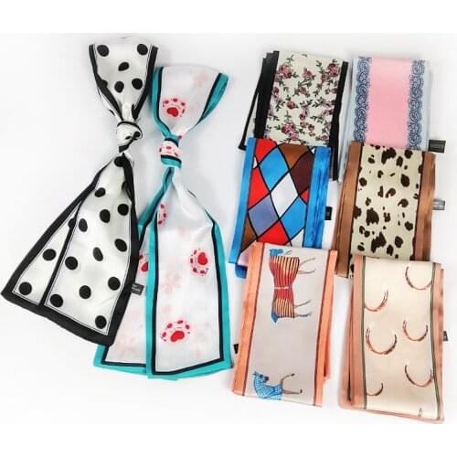 2021 New Summer 100*9 Long Ins Small Scarf Silk Scarf wave point Wrist Tie Hair Ribbon Long Belt For Women