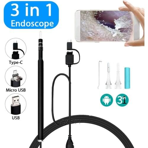 3 In 1 Wire Endoscope Mini Camera 1.5 M 5.5mm Lens for Android OTG/Type-C/USB Borescopes Waterproof Led Lighting Inspection Cam